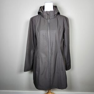 Athletic Works Rain Coat Womens Large Removable Hood Windproof Fleece Lined Long